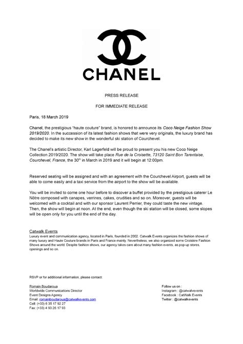 Chanel press release